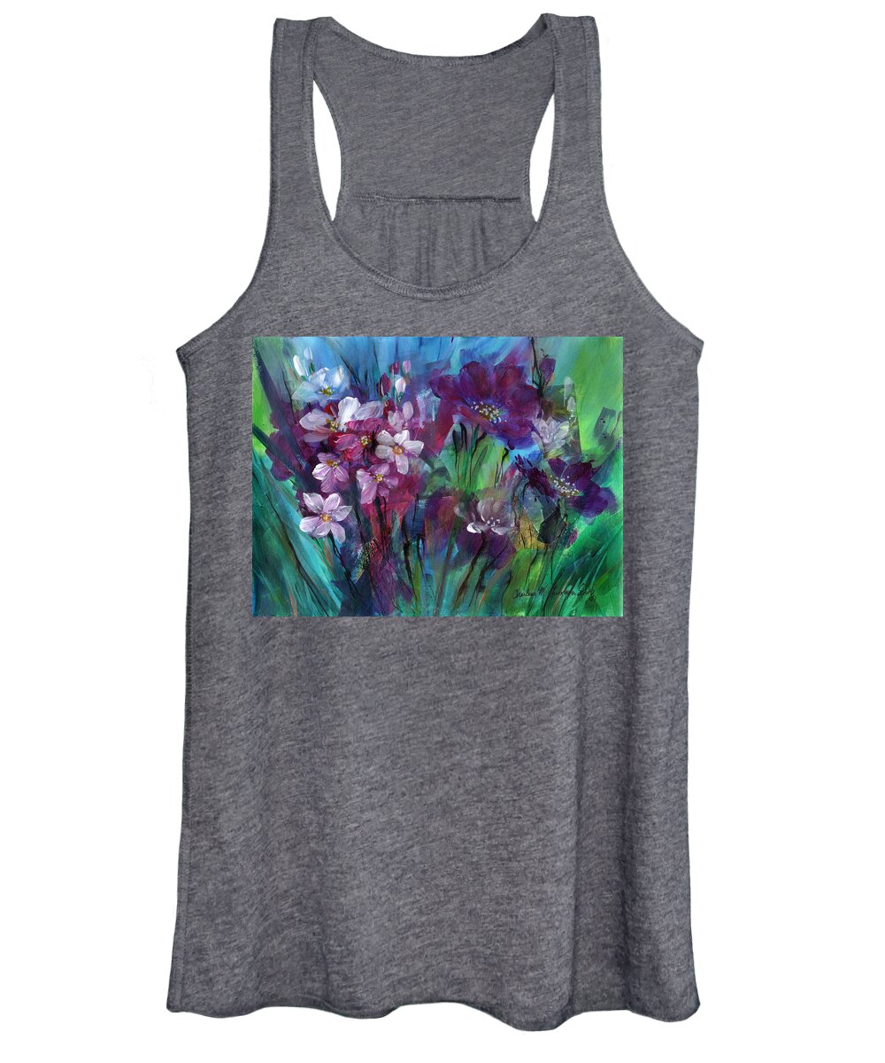 Dancing-flowers Women's Tank Top featuring the painting Imaginary Garden - Tango by Charlene Fuhrman-Schulz