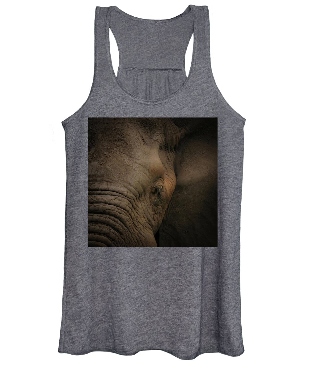 Elephant Portrait Women's Tank Top featuring the photograph In the Face of Danger by Rebecca Herranen