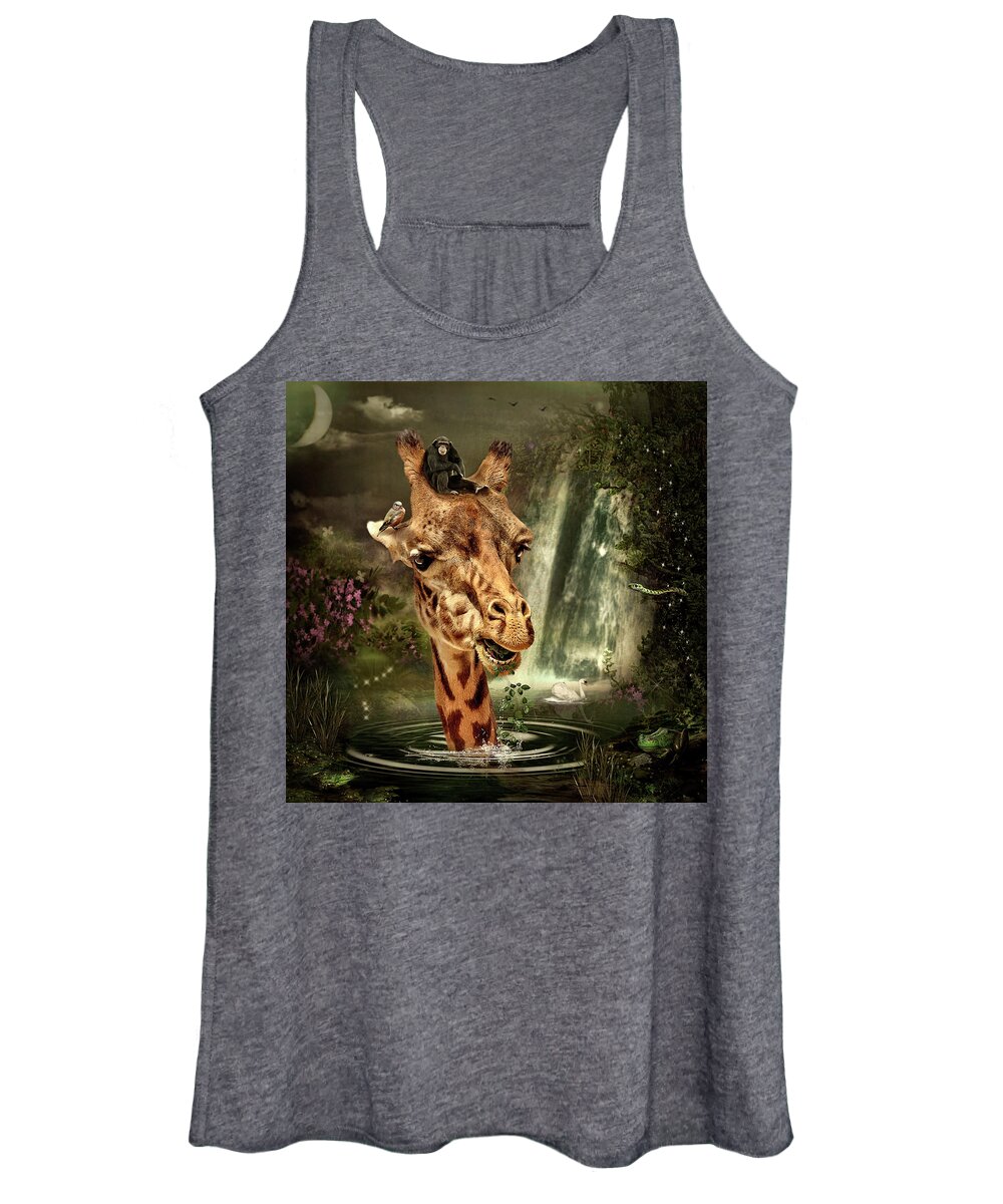 Giraffe Women's Tank Top featuring the digital art In the Lake by Maggy Pease