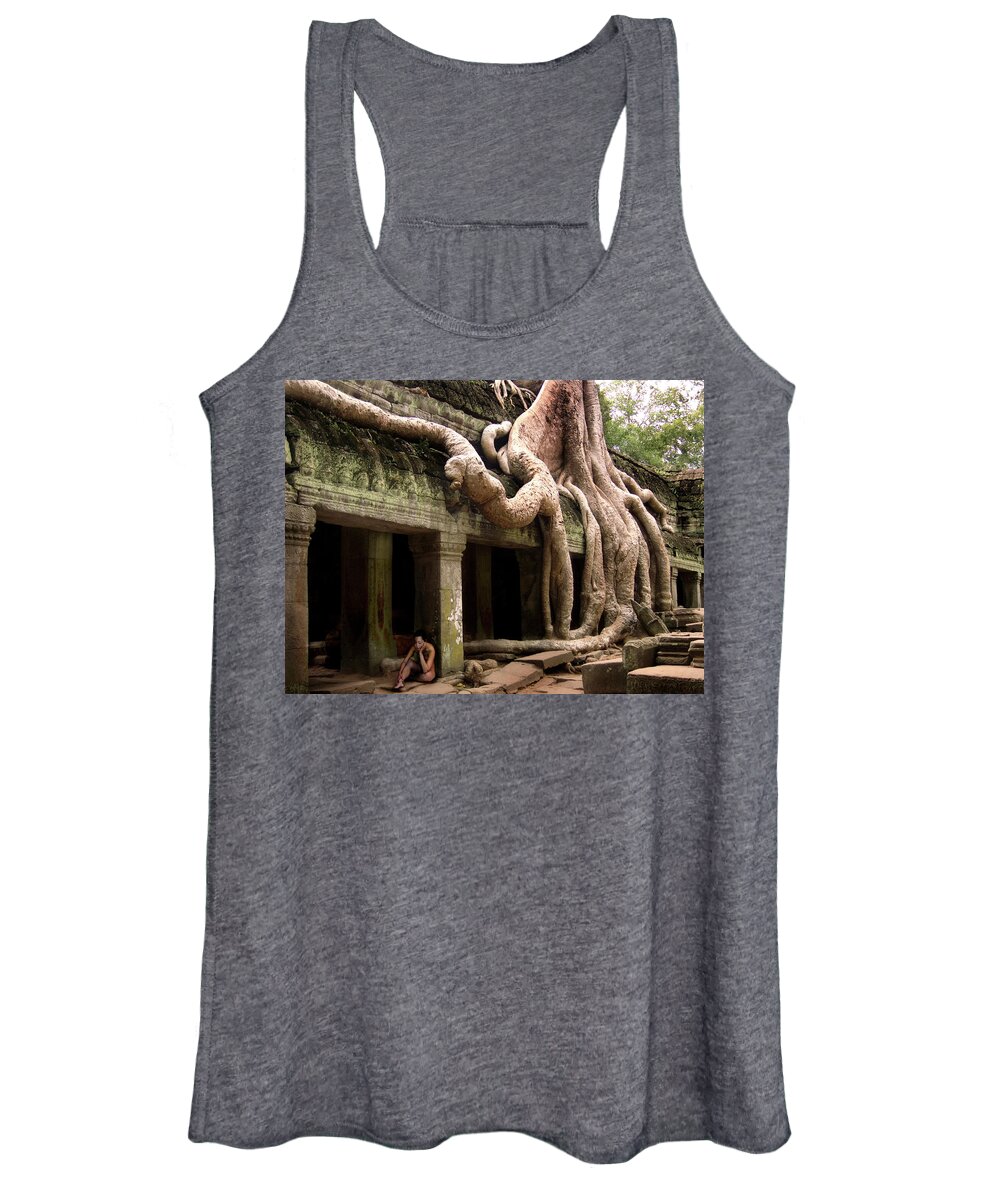 Nude Women's Tank Top featuring the photograph In the Ruins of Ta Prohm by Mark Gomez
