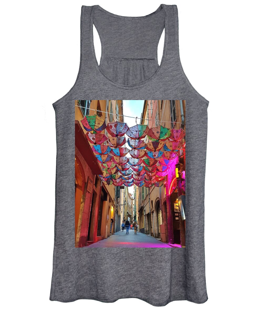 Nice Women's Tank Top featuring the photograph Indian Umbrellas in Old Town by Andrea Whitaker