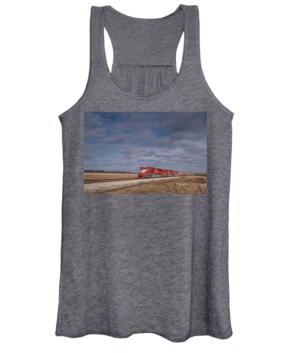 Railroad Women's Tank Top featuring the photograph Indiana Railroad 9013 leads... by Jim Pearson