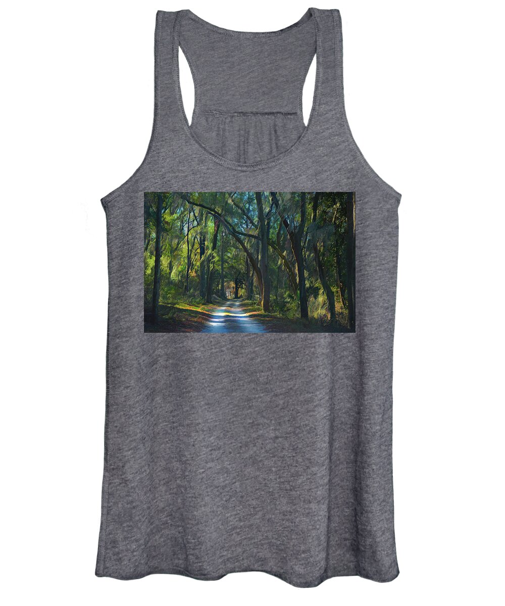 Road Women's Tank Top featuring the photograph Into the Woods by Jerry Griffin