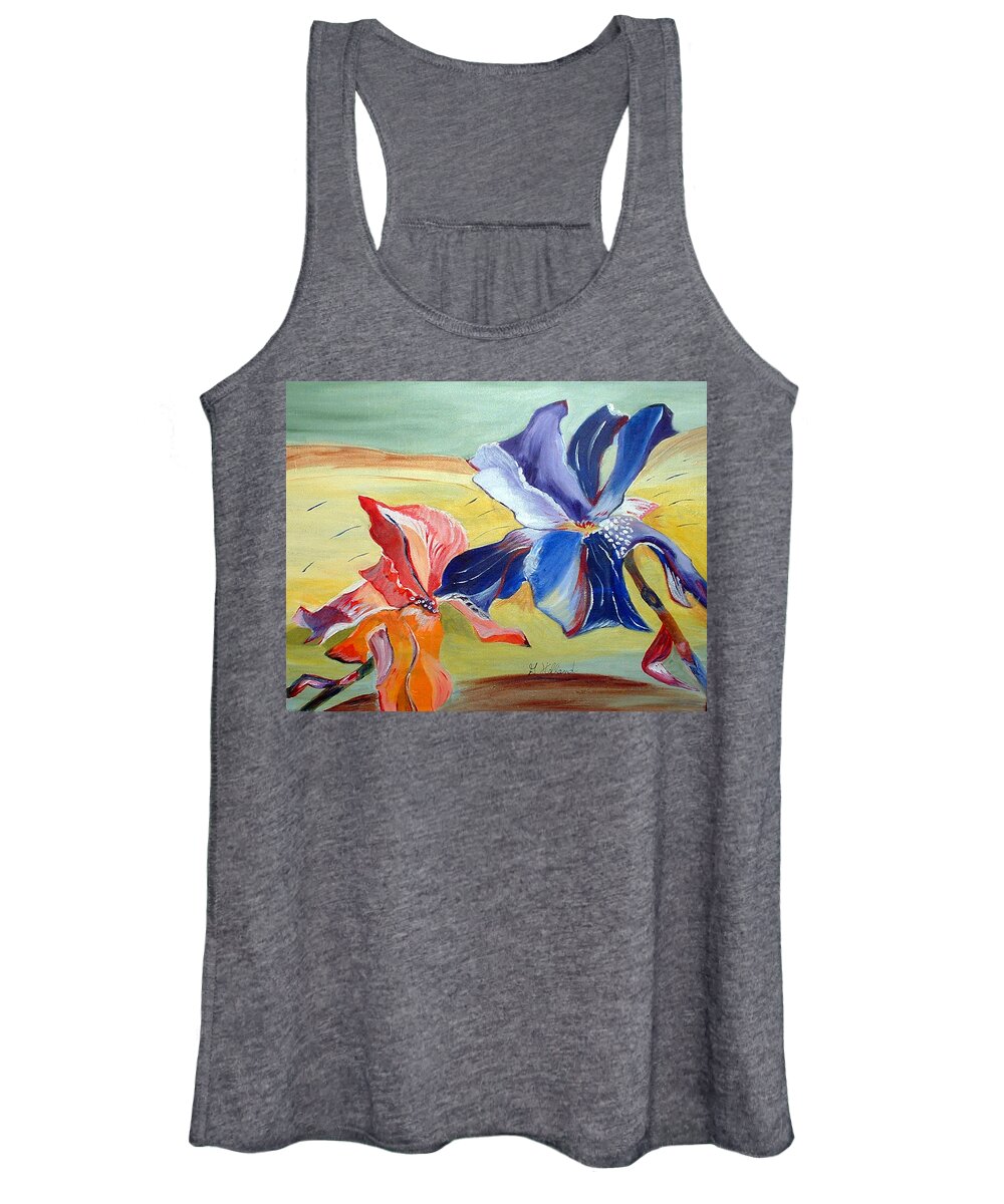 Iris Women's Tank Top featuring the painting Irises in the wind by Genevieve Holland