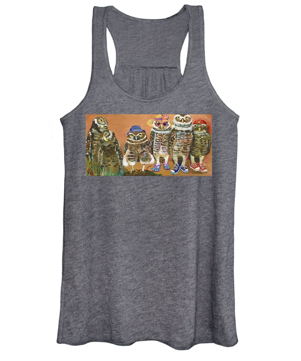 Burrowing Owls Women's Tank Top featuring the painting Island Owls by Linda Kegley