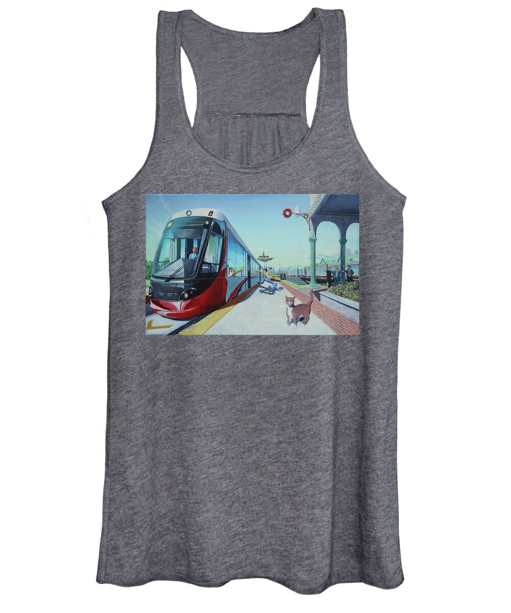 Train Women's Tank Top featuring the painting Johnny on the Monorail by Michael Goguen
