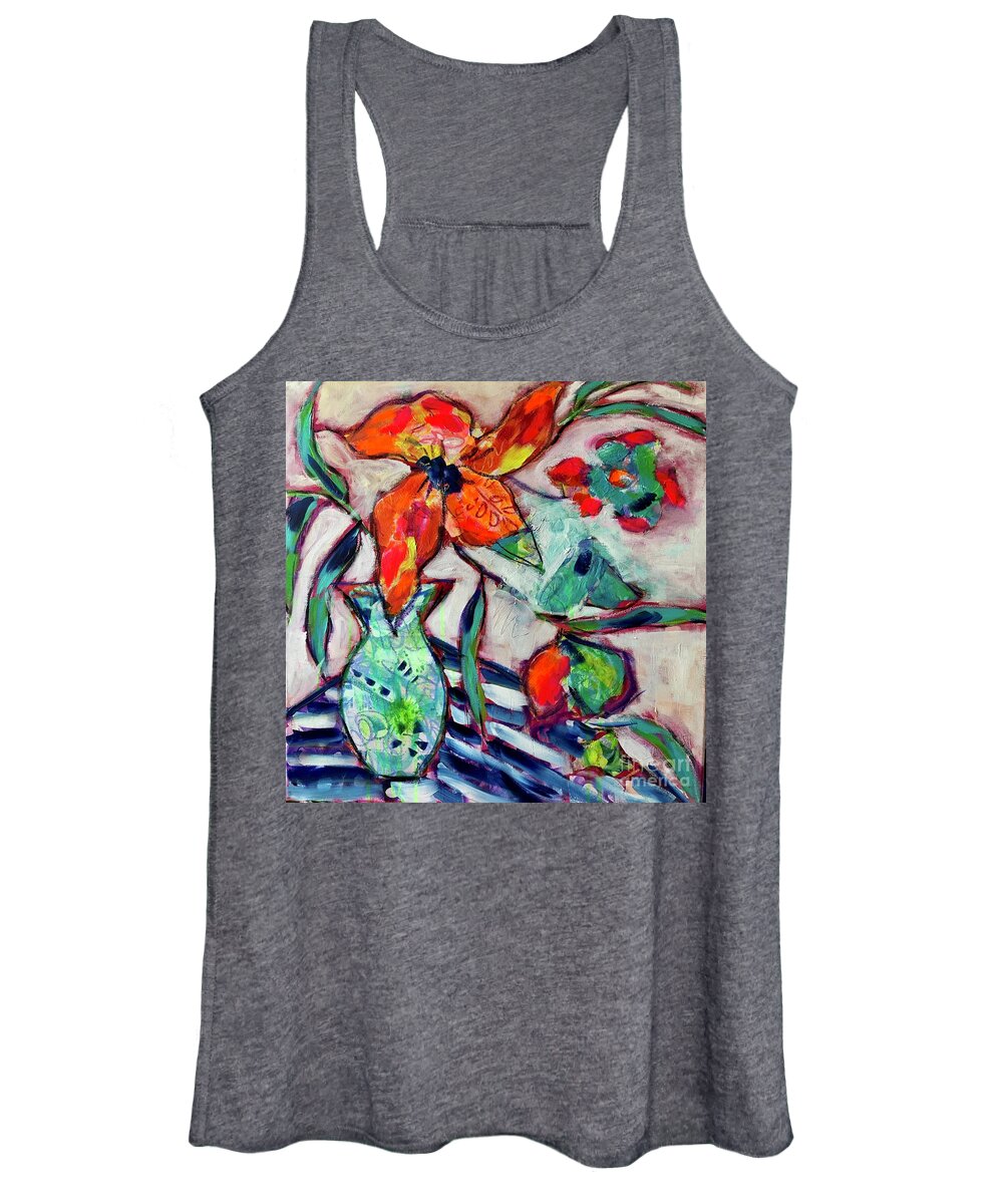 Inner Peace Women's Tank Top featuring the painting Joy Of Life And A Touch Of Orange by Corina Stupu Thomas