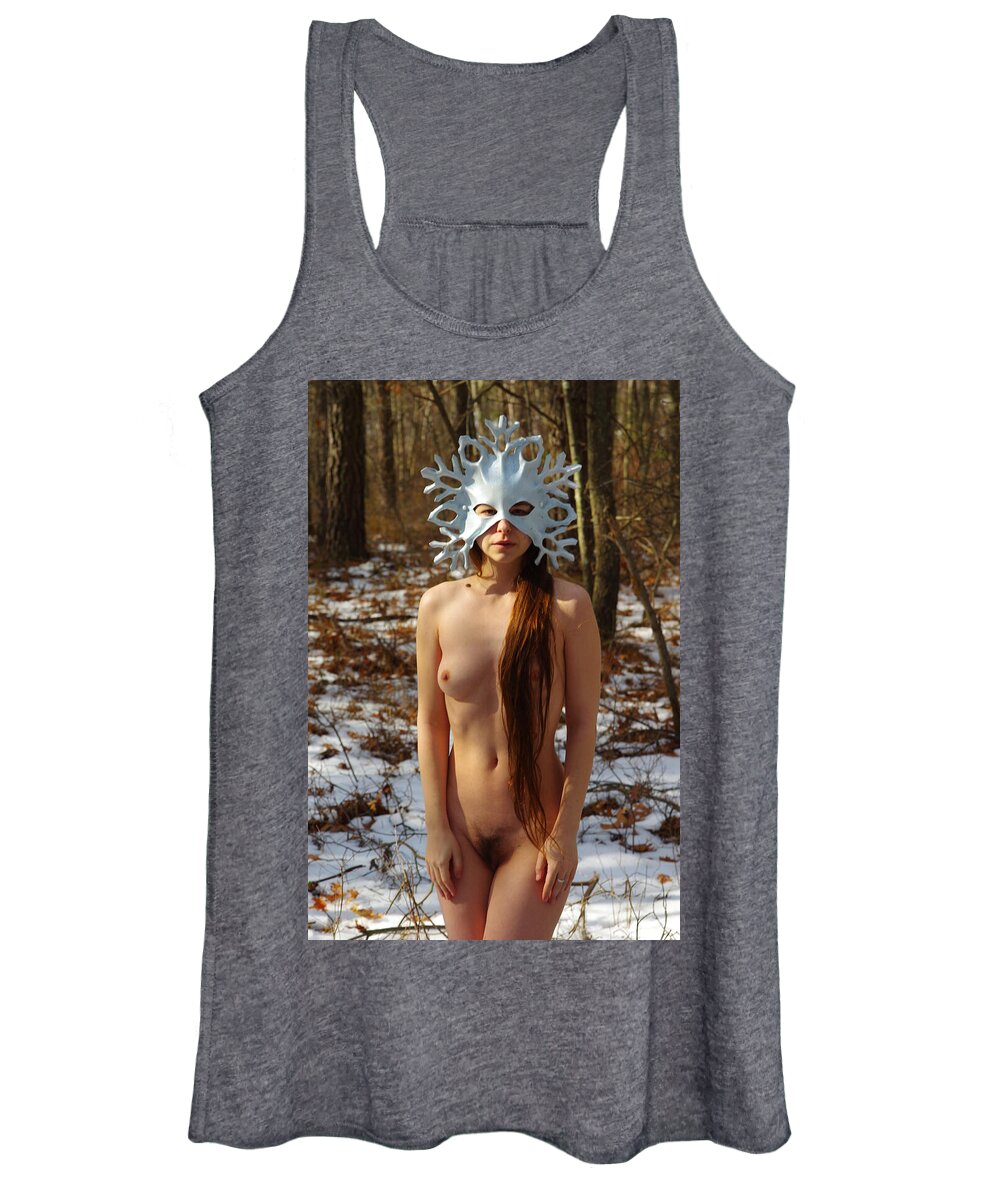 Nude Female Winter Forest Nymph Women's Tank Top featuring the photograph Kazo0221 by Henry Butz