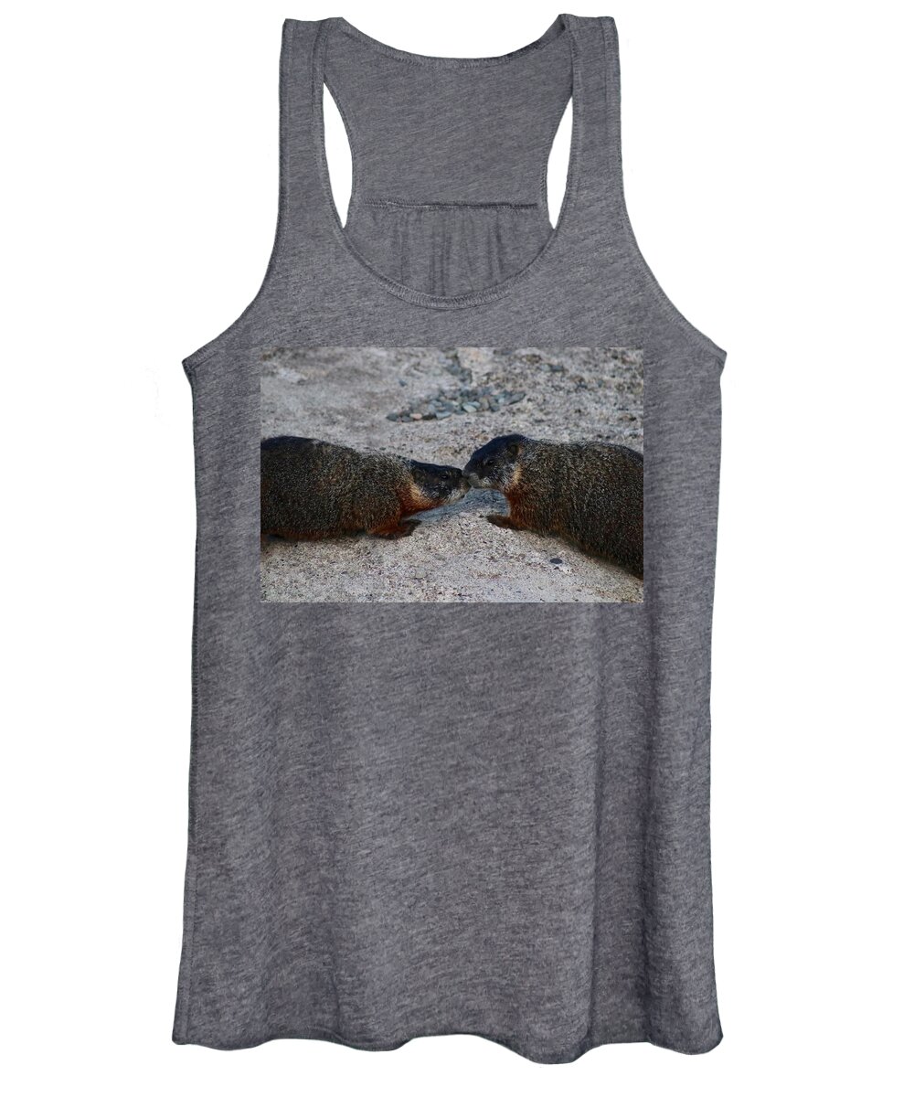 Marmot Women's Tank Top featuring the photograph Kissin' Marmots by Yvonne M Smith