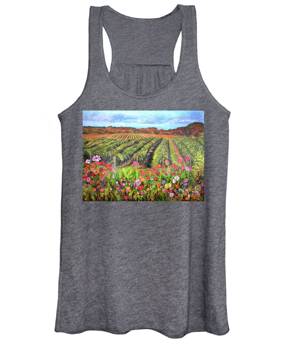 Lake Erie Women's Tank Top featuring the painting Lake Erie Vineyard Revised by Anne Cameron Cutri