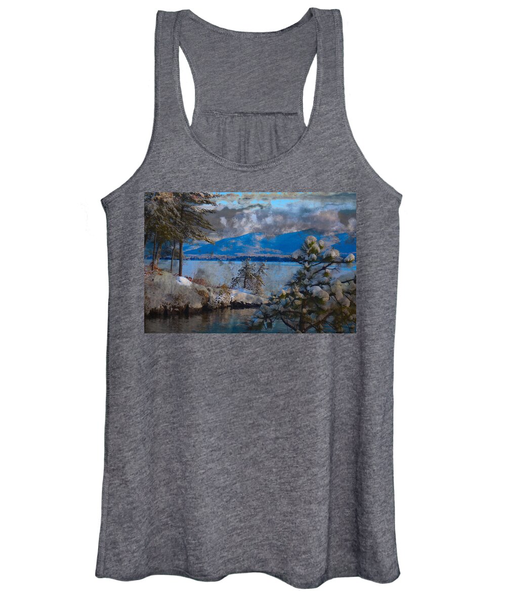 Lake Women's Tank Top featuring the photograph Lake Winter View Low Clouds by Russel Considine