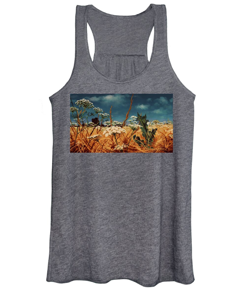 Flower Women's Tank Top featuring the painting Land of Lace and Honey by Hans Neuhart