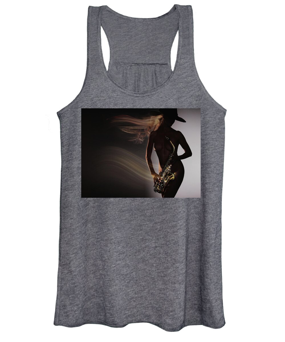 Saxophone Women's Tank Top featuring the photograph Late Night Sax by Dario Impini