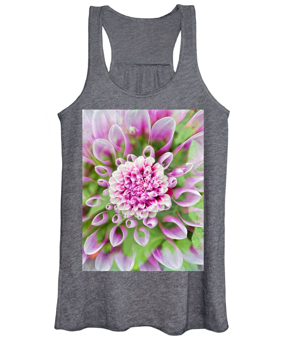 Dahlia Women's Tank Top featuring the photograph Lavender and White Dahlia by Jerry Abbott
