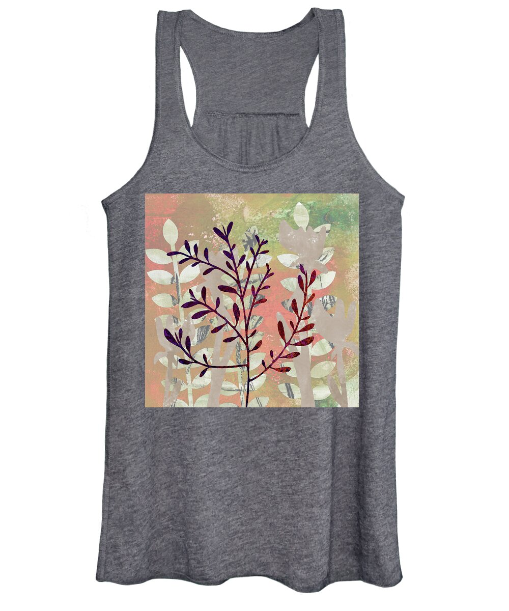 Leafy Tree Women's Tank Top featuring the mixed media Leafy Tree Abstract by Nancy Merkle