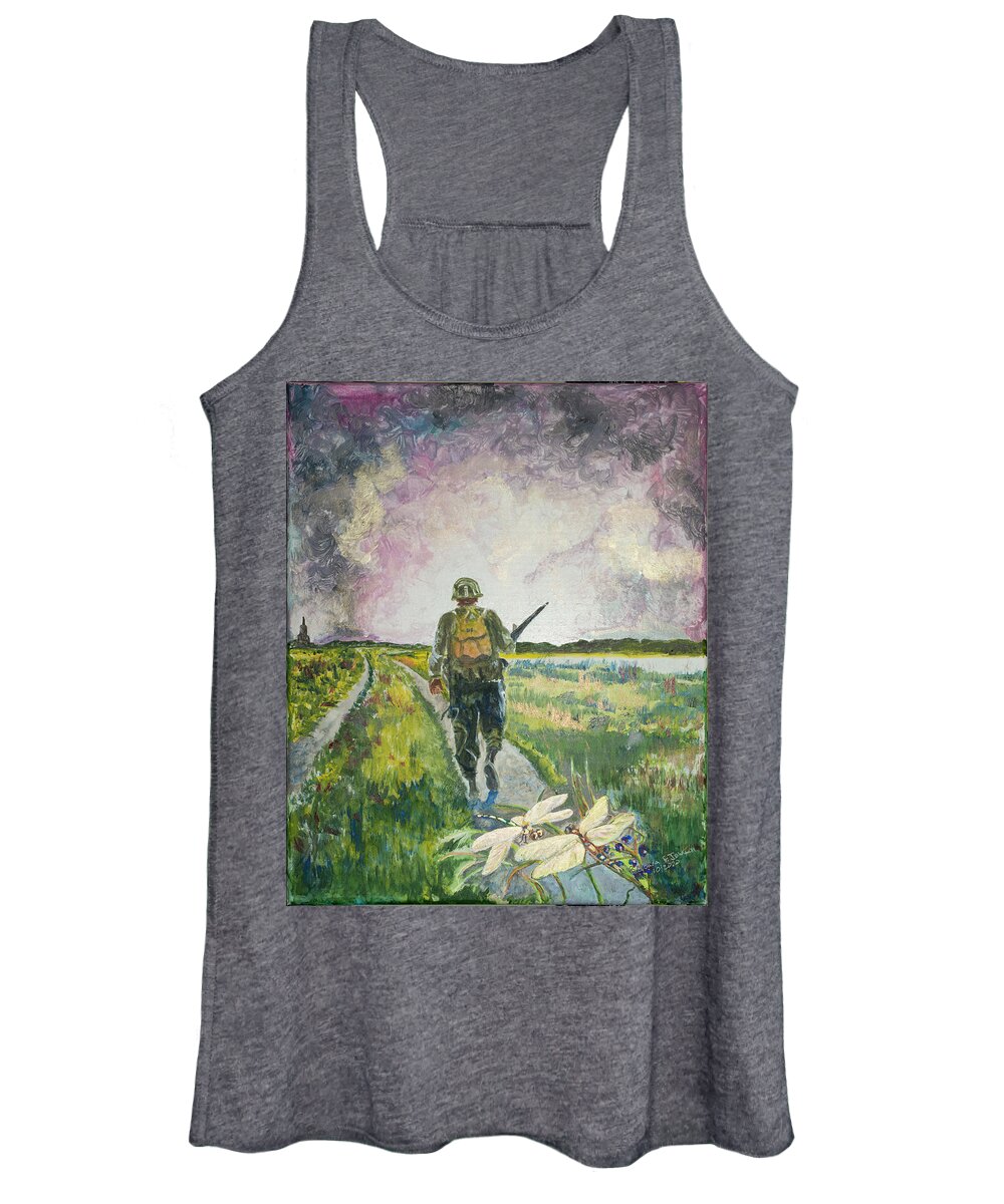 Soldier Women's Tank Top featuring the painting Legend of the Dragonfly by Barbara F Johnson