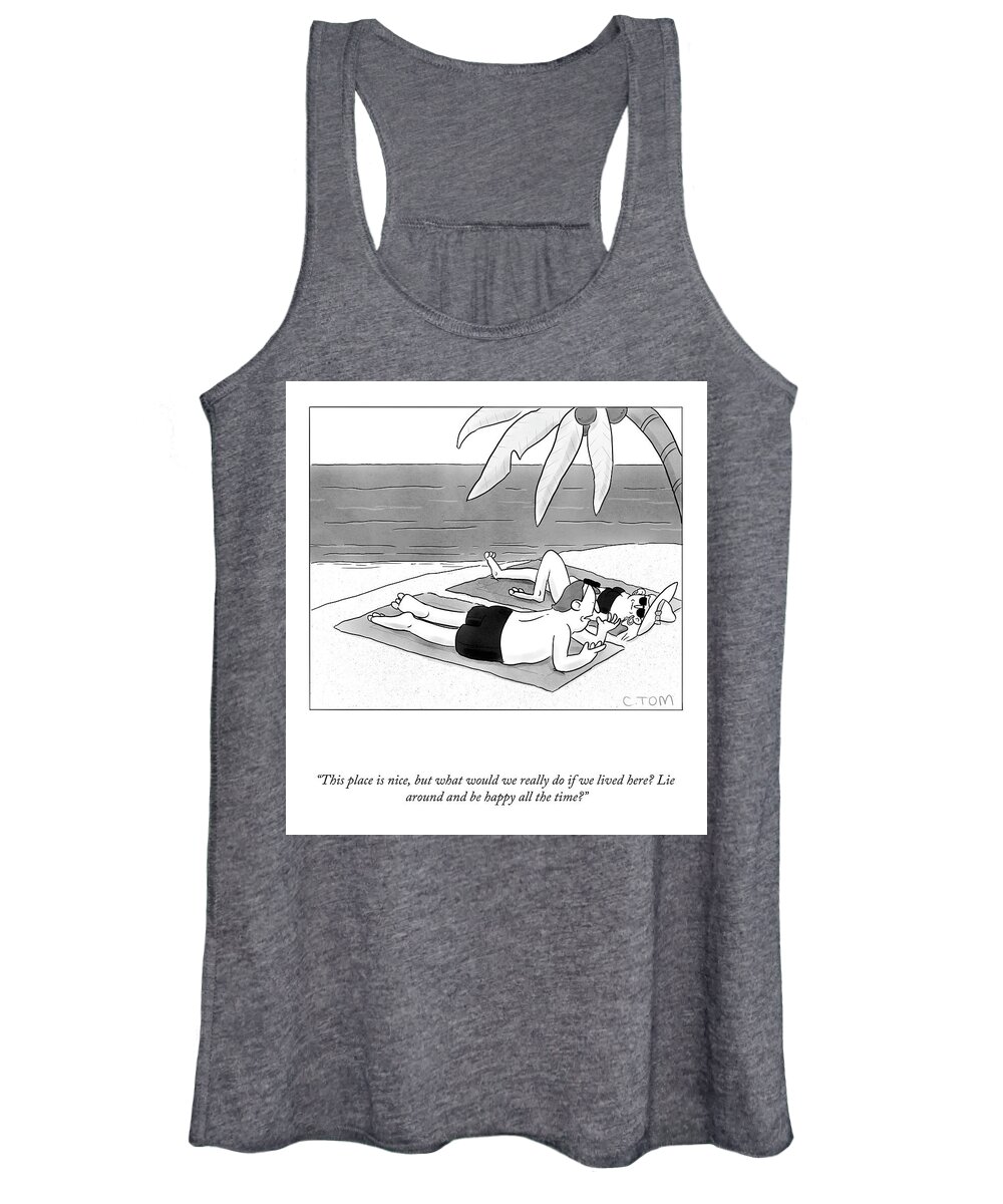 This Place Is Nice Women's Tank Top featuring the drawing Lie Around and be Happy by Colin Tom