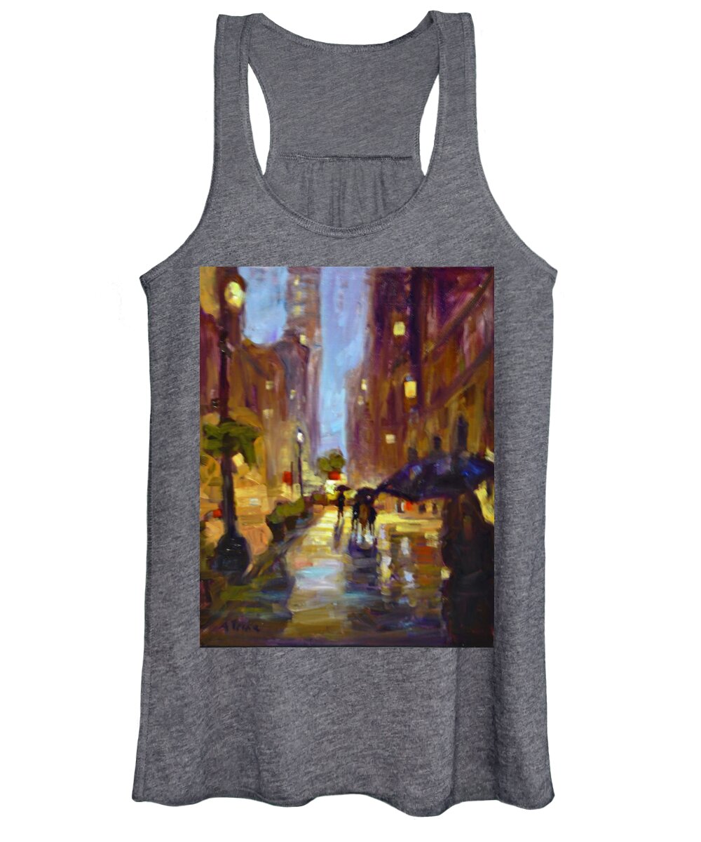 Night Time Scene Women's Tank Top featuring the painting Light of Night by Ashlee Trcka