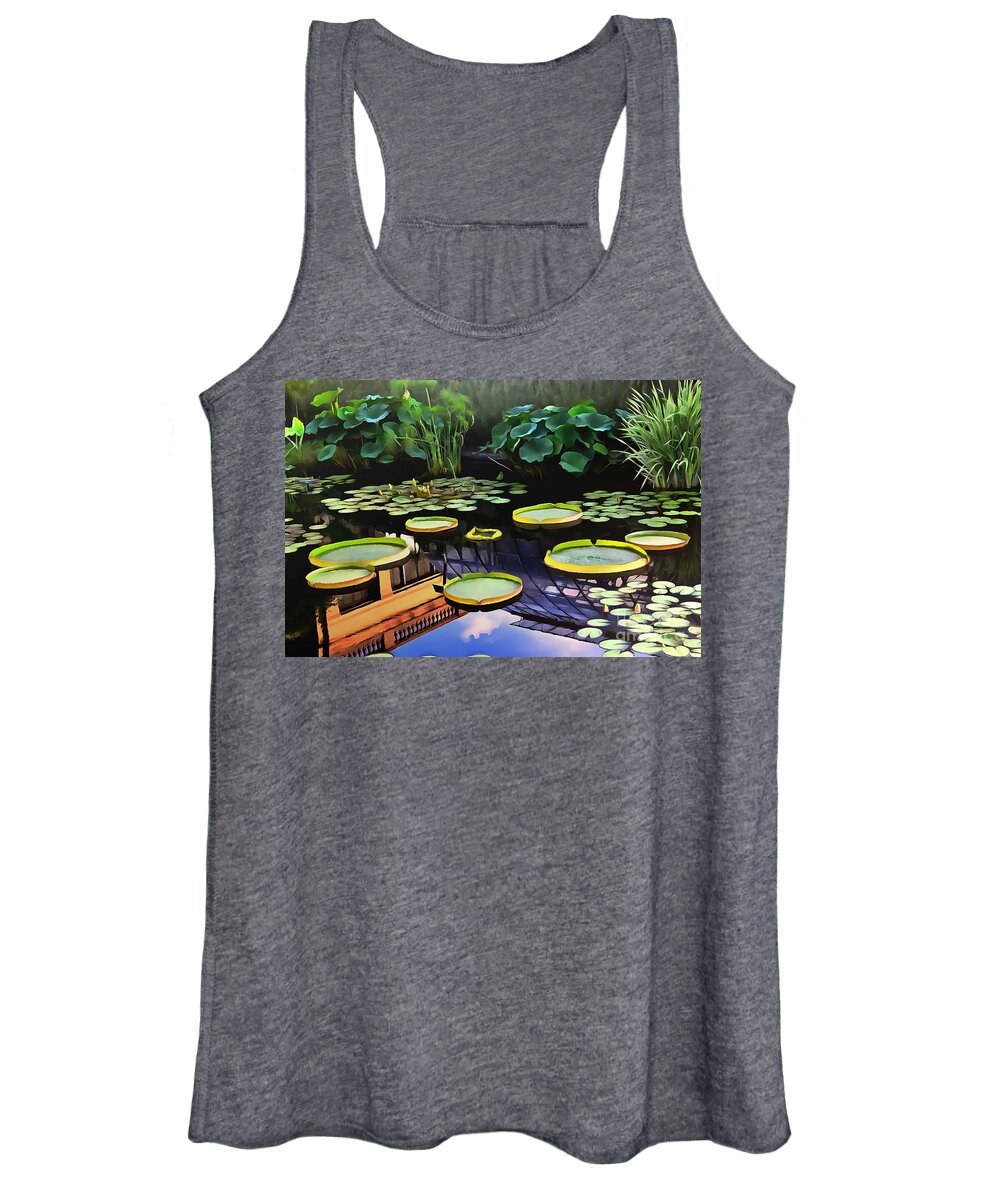 Lily Pads Women's Tank Top featuring the photograph Lily Pond with Reflection by Sea Change Vibes