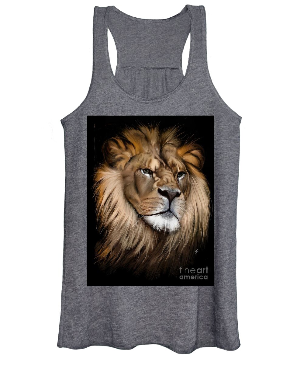 Animal Women's Tank Top featuring the digital art Lion face study by Darren Cannell