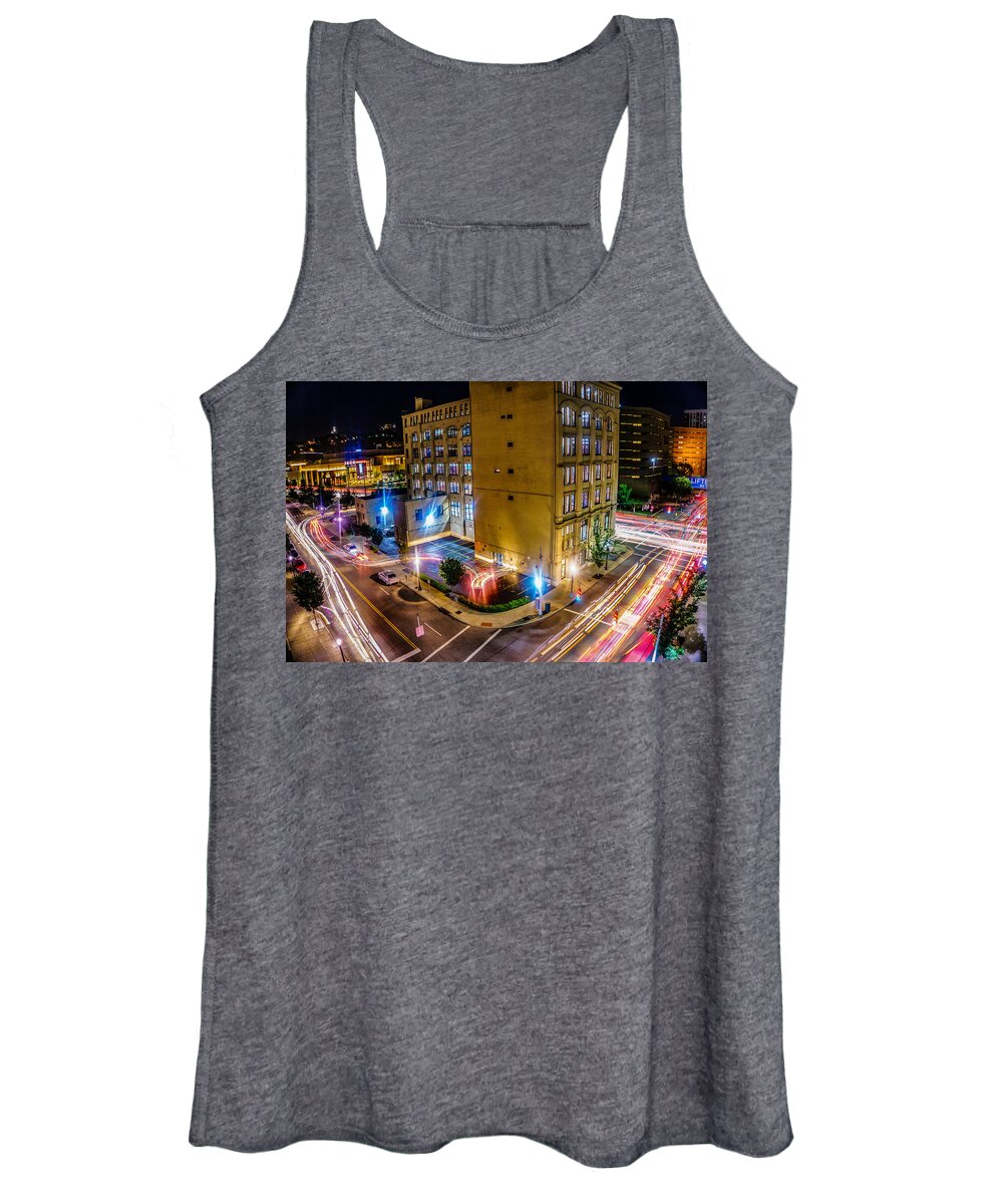 Town Women's Tank Top featuring the photograph Long Exposure Outside the Casino Cincinnati Ohio by Dave Morgan