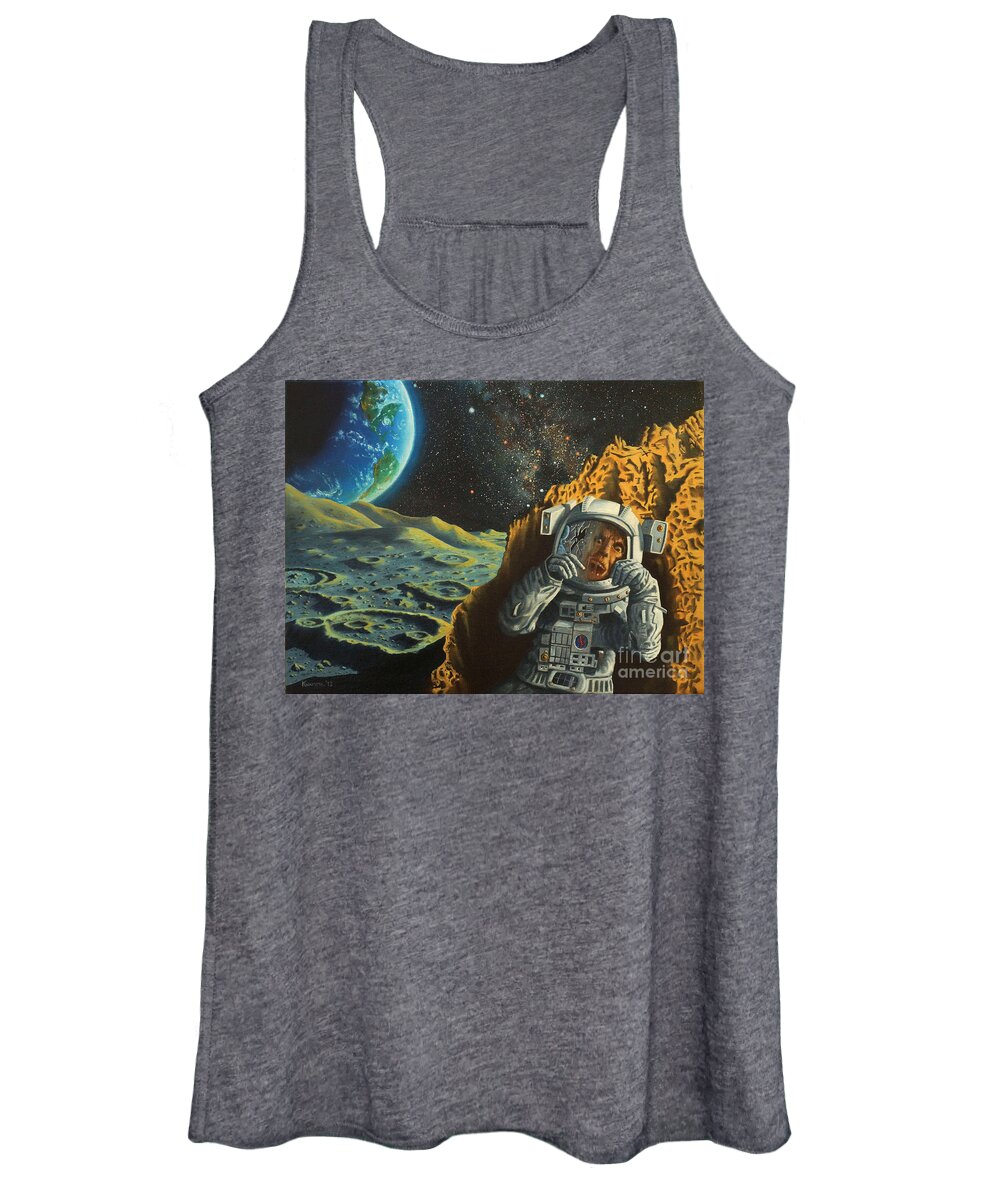 Space Women's Tank Top featuring the painting Lost in Space by Ken Kvamme