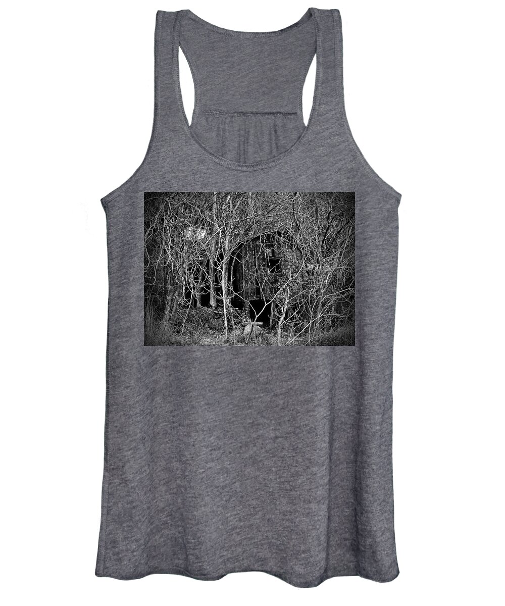  Women's Tank Top featuring the digital art Lost In The Trees B/W by Fred Loring