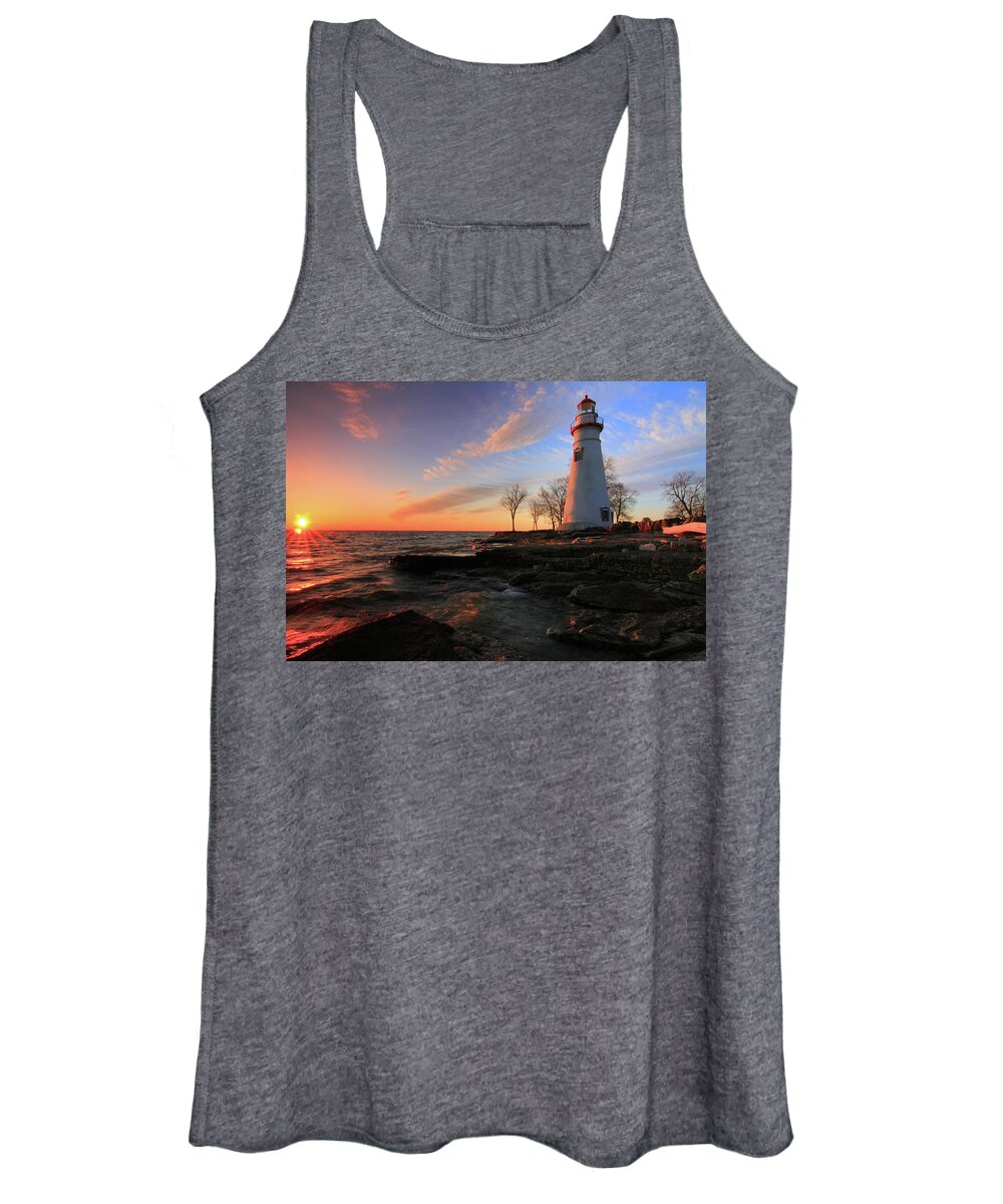 Marblehead Lighthouse Sunrise Panorama Women's Tank Top featuring the photograph Marblehead Lighthouse Sunrise Panorama by Dan Sproul