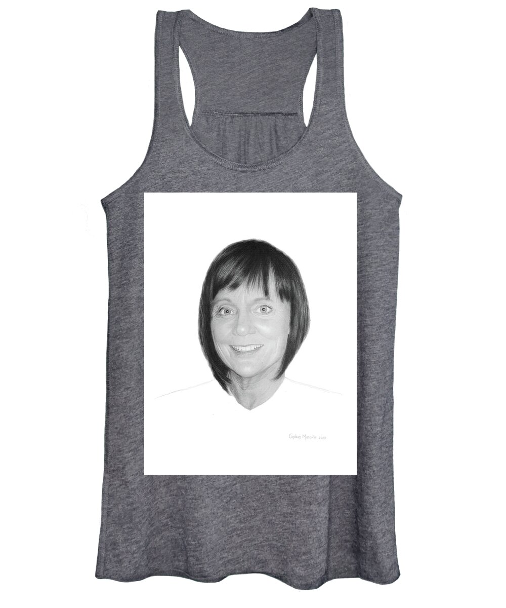 Portrait Women's Tank Top featuring the drawing Marie by Conrad Mieschke