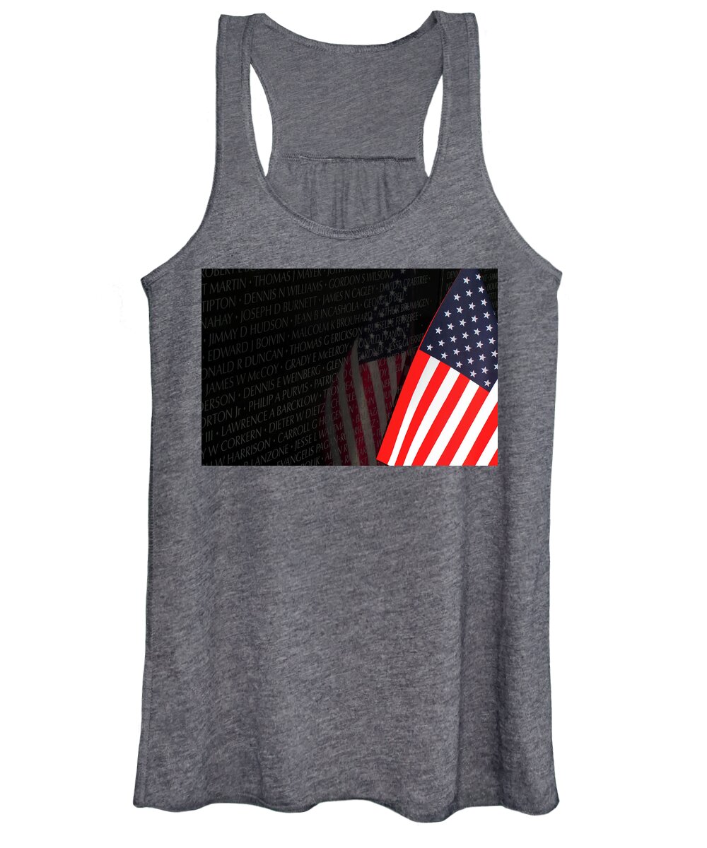 Old Glory Women's Tank Top featuring the photograph Memorial Wall and Old Glory by Ram Vasudev