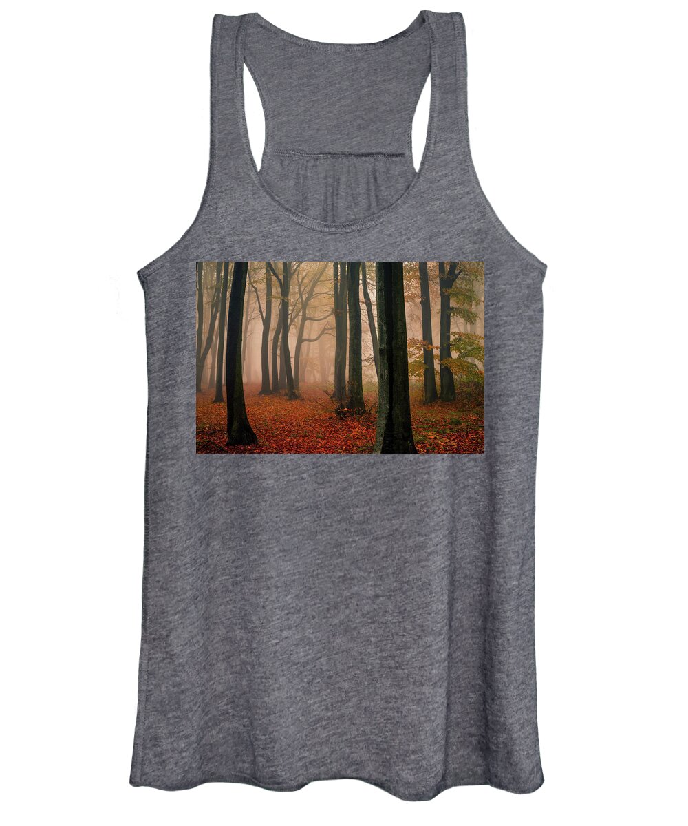 Balkan Mountains Women's Tank Top featuring the photograph Misty Autumn Forest by Evgeni Dinev