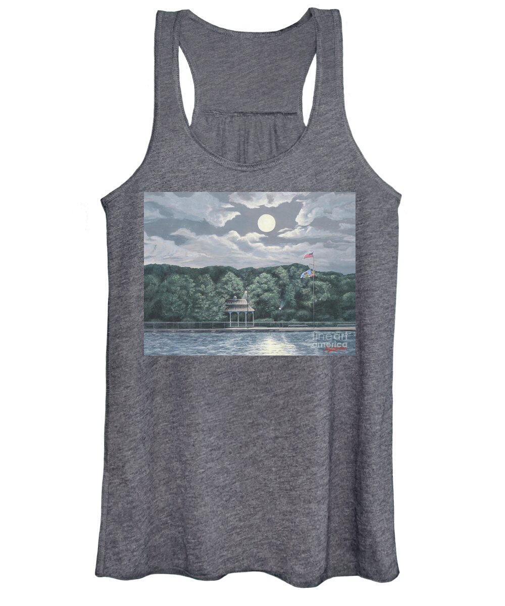 Moon Women's Tank Top featuring the painting Moon over the Wharf by Aicy Karbstein