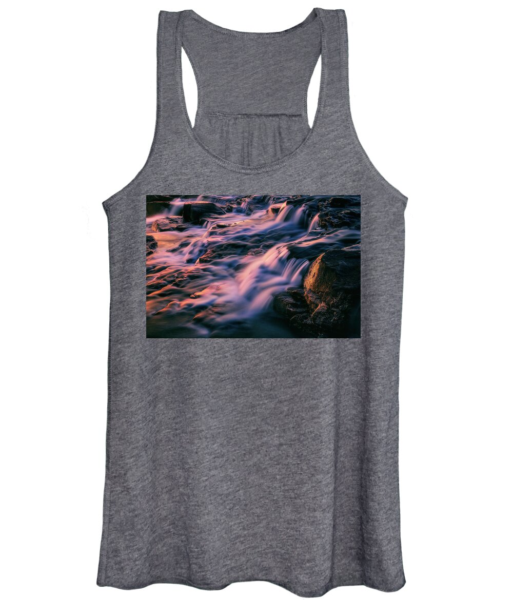 Moon River Women's Tank Top featuring the photograph Moon River Falls at Sunset by Henry w Liu