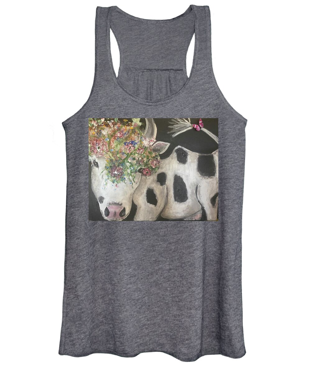 Cow Women's Tank Top featuring the painting Moona Lisa by Kathy Bee