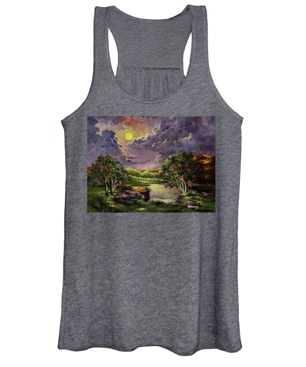 Moonlight Women's Tank Top featuring the painting Moonlight in the Woods by Rand Burns