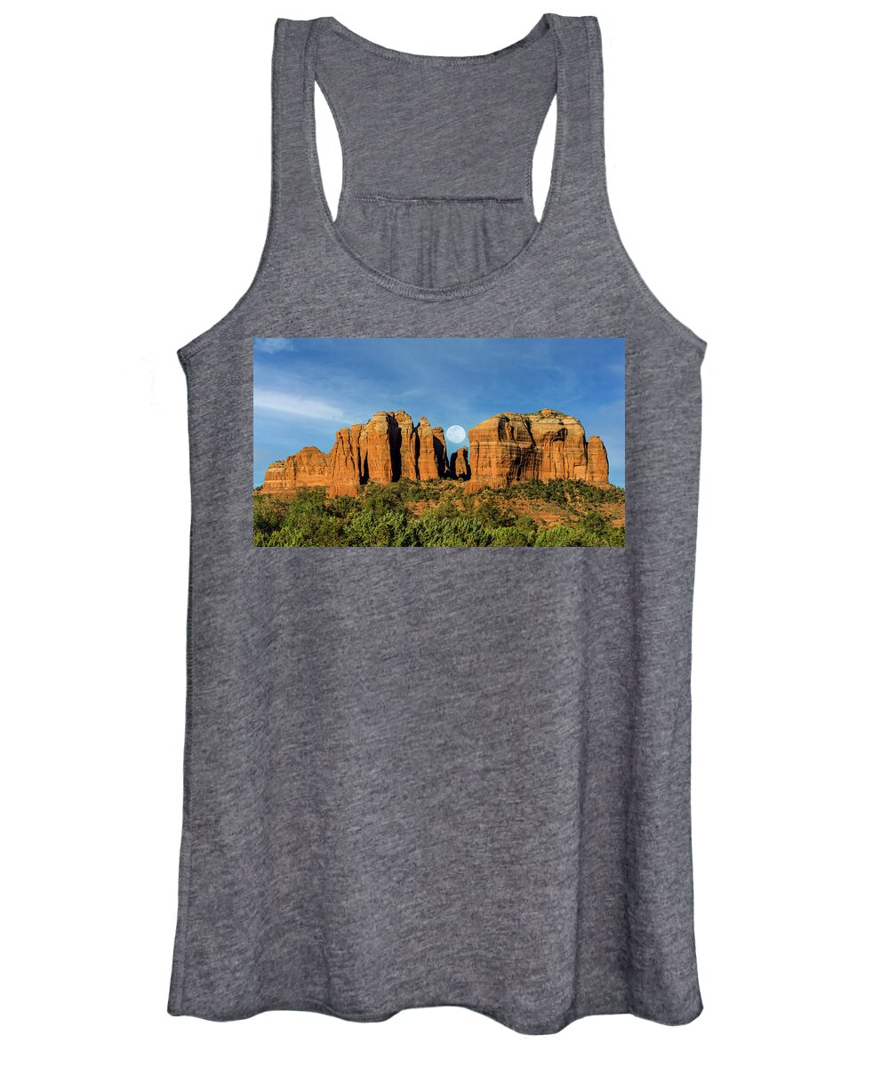Sedona Women's Tank Top featuring the photograph Moonset at Cathedral Rock by Al Judge