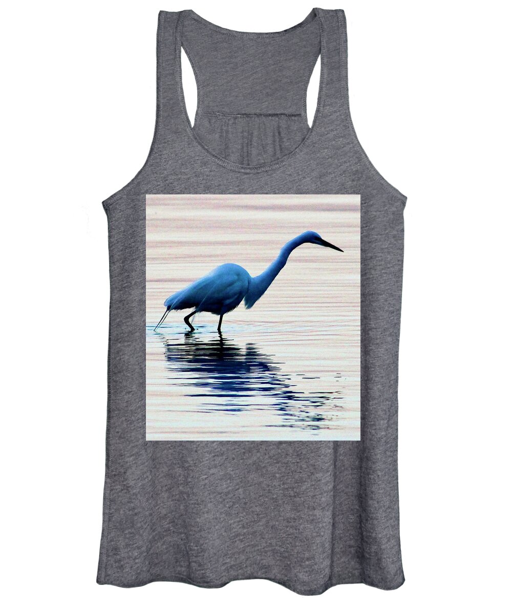 Red Women's Tank Top featuring the photograph Morning Egret Photograph by Kimberly Walker