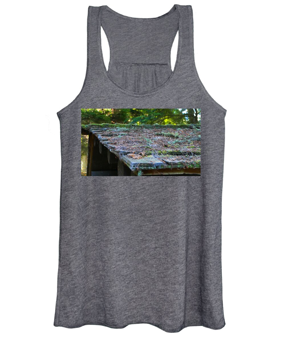Fstop101 Forest Moss Pine Needs Abstract Nature Green Brown Women's Tank Top featuring the photograph Moss and Pine Needles by Geno
