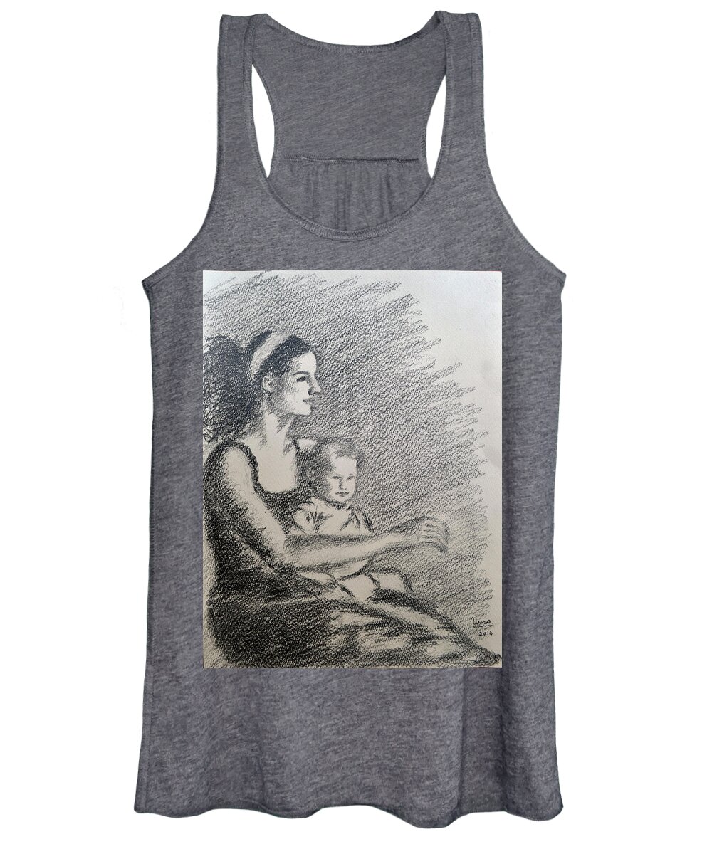 Mother And Child 7 Women's Tank Top featuring the drawing Mother and child 7 by Uma Krishnamoorthy