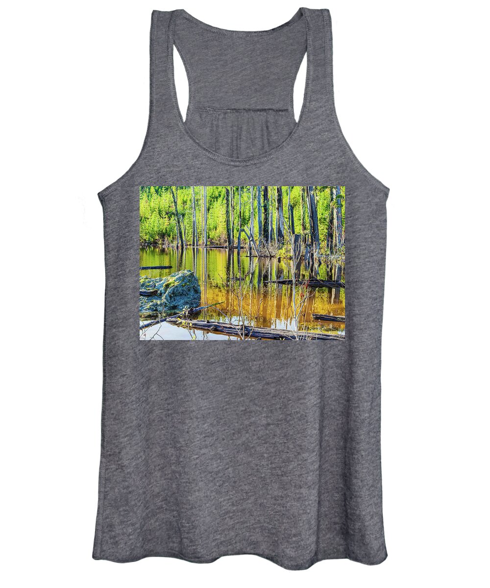 Landscapes Women's Tank Top featuring the photograph Mountain Pond reflections by Claude Dalley