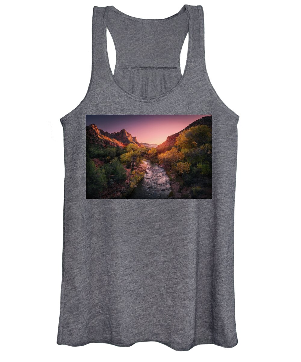 Sunset Women's Tank Top featuring the photograph Autumn Sunset by Henry w Liu