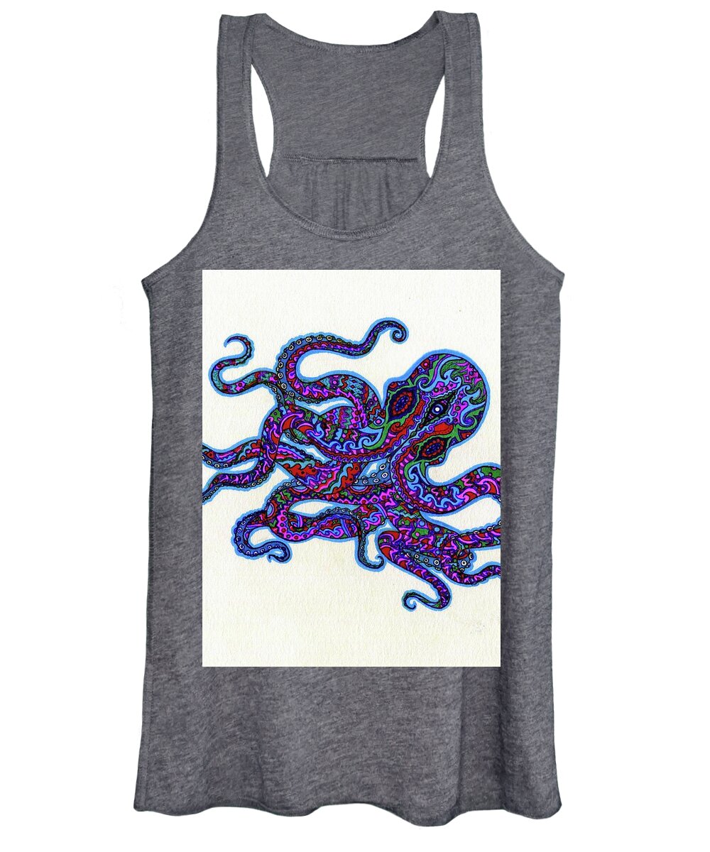 Octopus Women's Tank Top featuring the drawing Mr Octopus by Baruska A Michalcikova