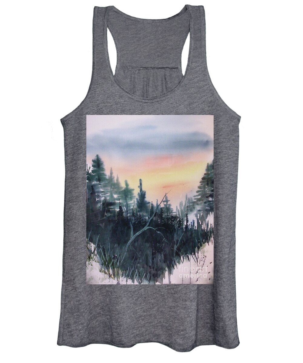 Sunset Women's Tank Top featuring the painting Search for Hope---Sunset at Mount LeConte by Catherine Ludwig Donleycott