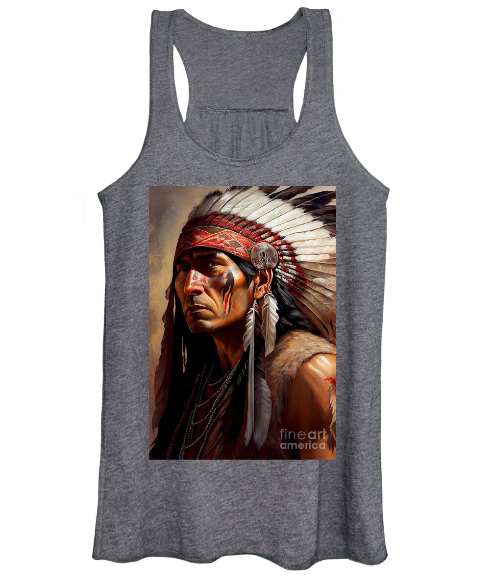 Native American Indian Women's Tank Top featuring the digital art Native American Indian Series 120822-a by Carlos Diaz