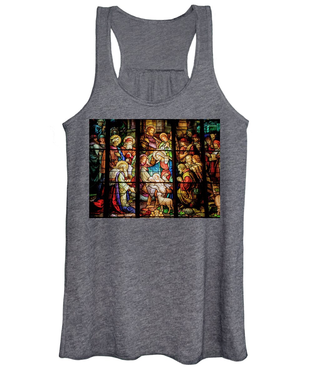 Baby Women's Tank Top featuring the photograph Nativity Stained Glass by Teresa Wilson