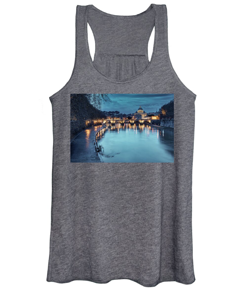 Italy Women's Tank Top featuring the photograph Night Lights on the Tiber with a View of the Vatican by Benoit Bruchez
