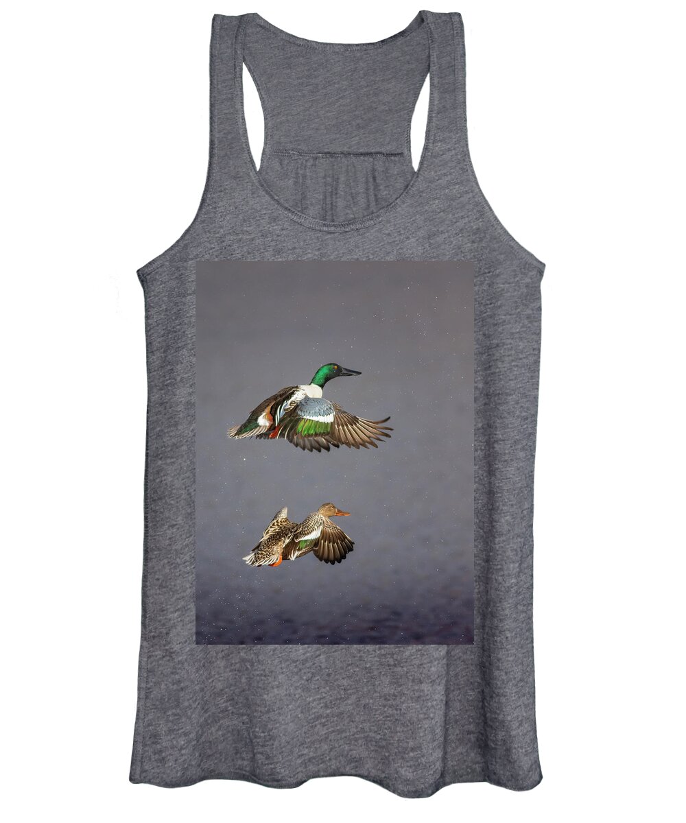 Wildlife Reserve Women's Tank Top featuring the photograph Northern Shoveler Pair Lift Off by Mark Miller
