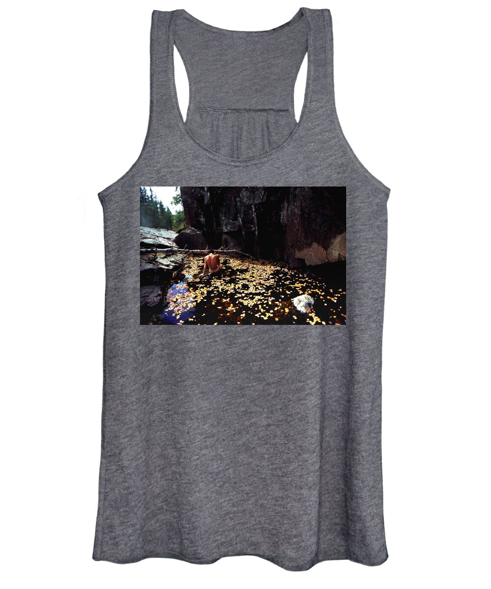 Leaves Women's Tank Top featuring the photograph Nude in a Pool of Leaves by Wayne King