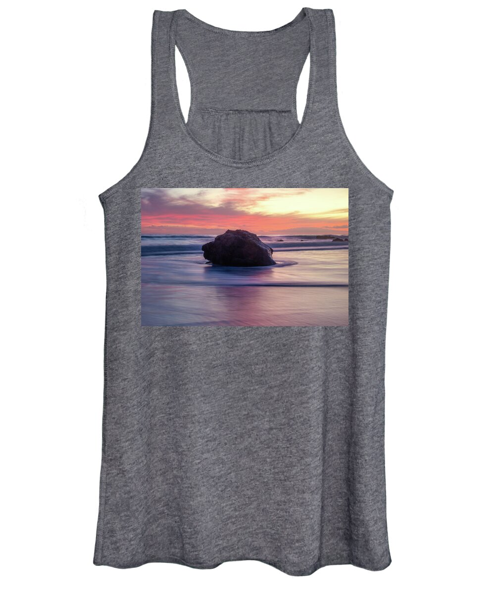 Coastal Sunset Women's Tank Top featuring the photograph Ocean Swirling Around a Rock at Sunset by Matthew DeGrushe