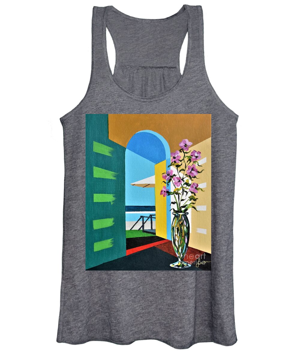 Still Life Women's Tank Top featuring the painting Ocean View by Sinisa Saratlic